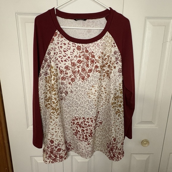 Bloomchic Raglan Top Womens Plus 1X 14-16 Floral Boho Cottagecore Rustic Country - Picture 1 of 8